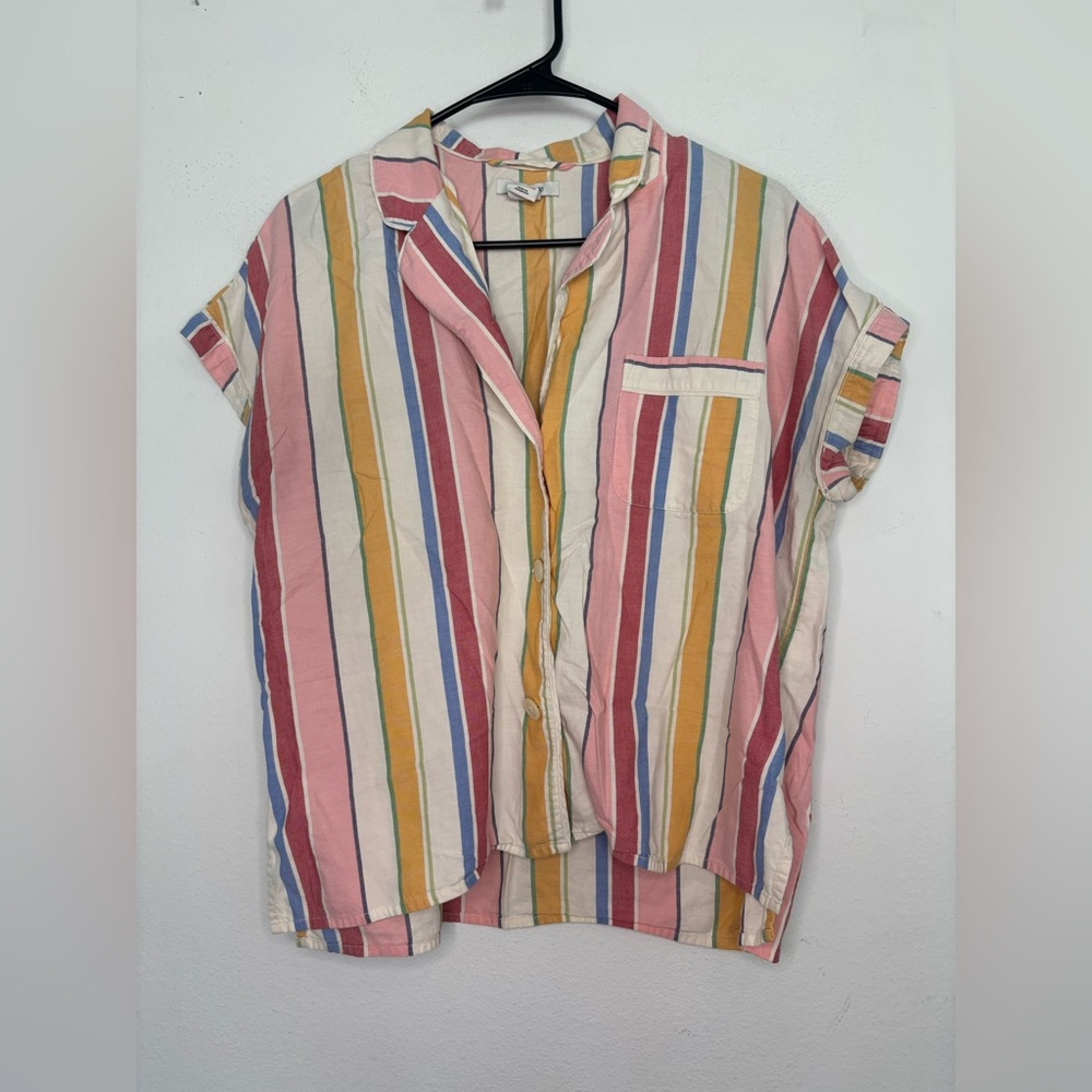 MADEWELL COLORFUL STRIPED BUTTON DOWN CASUAL BLOUSE SZ SMALL - Picture 1 of 7